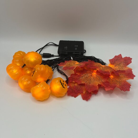16" LED String Lights with Pumpkin & Maple Leaf - Halloween Decoration - Picture 5 of 6